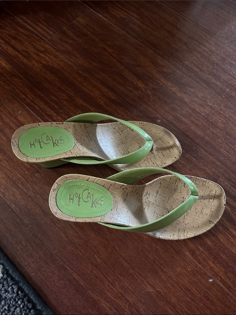 Hot Cakes Lime Green Cork-Texture Flip Flop Sandals